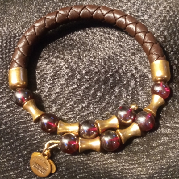 Alex & Ani wrap bracelet leather braided with red opalescent beads in brass - Picture 1 of 4